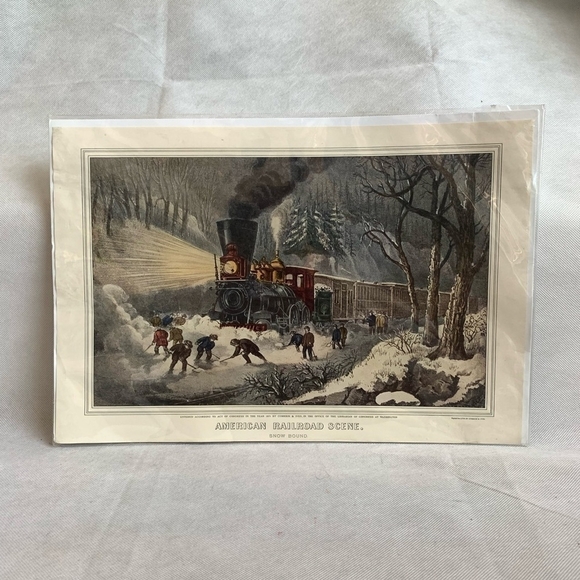American Railroad Scene Snow Bound Currier & Ives Wall Hanging Lithograph Poster - Picture 2 of 2